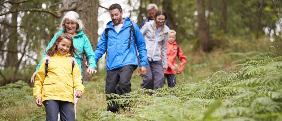 Family hiking outdoors