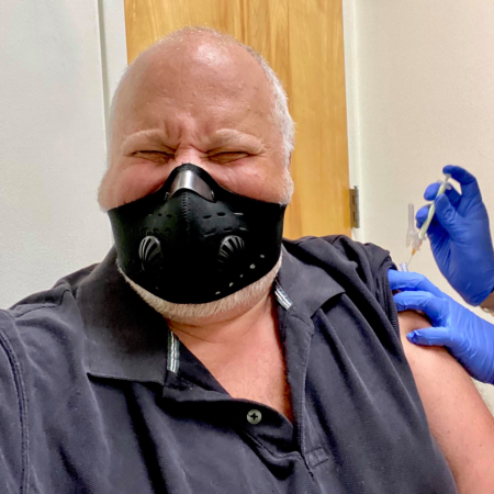 Pfizer vaccine clinical trial participant Jeff receiving shot